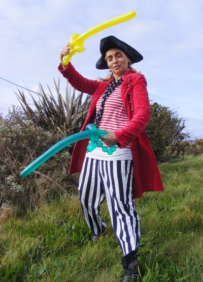 A pirate with balloon swords